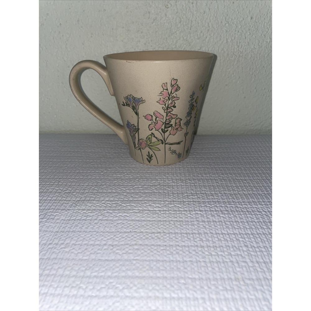 Spectrum Wildflower Coffee Mug 15 oz Hand Painted Spring Garden Beige Ceramic